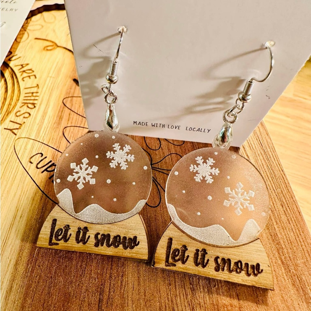 Snow Globe Earrings with Snowflake Design